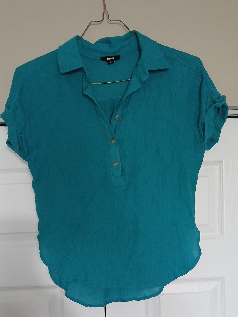 Mine Teal Button-Front Short Sleeve Shirt